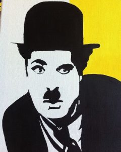 Portrait de Charlie Chaplin, tableau à l'acrylique. 